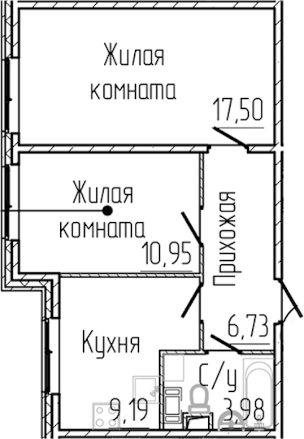 2-комнатная квартира 48.35 м², 1/8 эт., ЖК «SERTOLOVO PARK»
